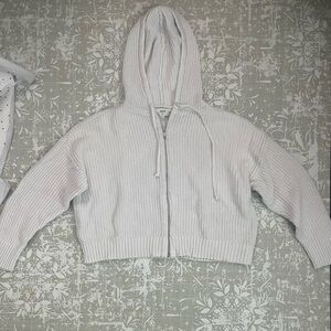 Aerie White Y2K Hooded Cardigan Sweater